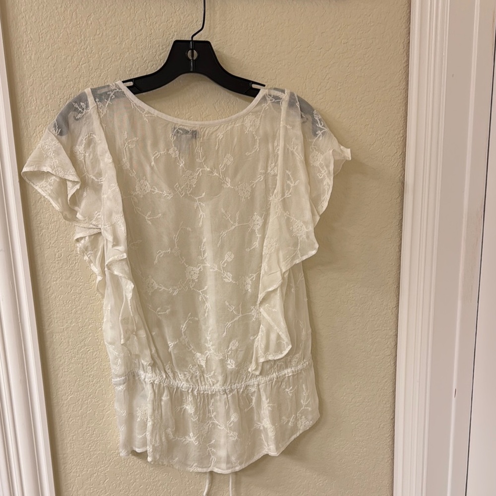 Lucky Brand Elegant White Sheer Blouse - Picture 2 of 3
